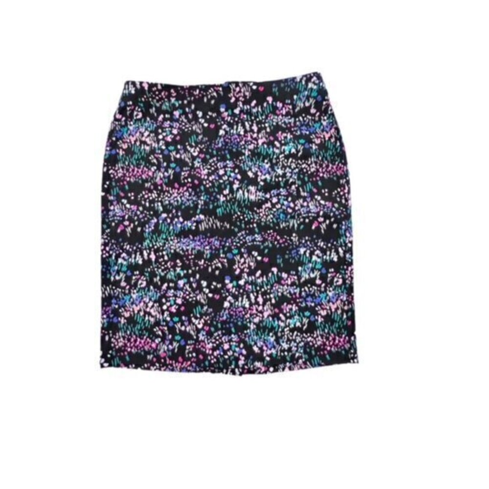 Talbots Mini‎ Skirt 2P Black Green Purple Cotton Stretch Pencil Straight Zip EUC
